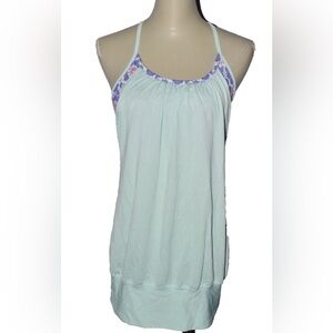 Lululemon Athletica No Limits Tank Top Built In Bra Size 6 Small‎ Green Flower